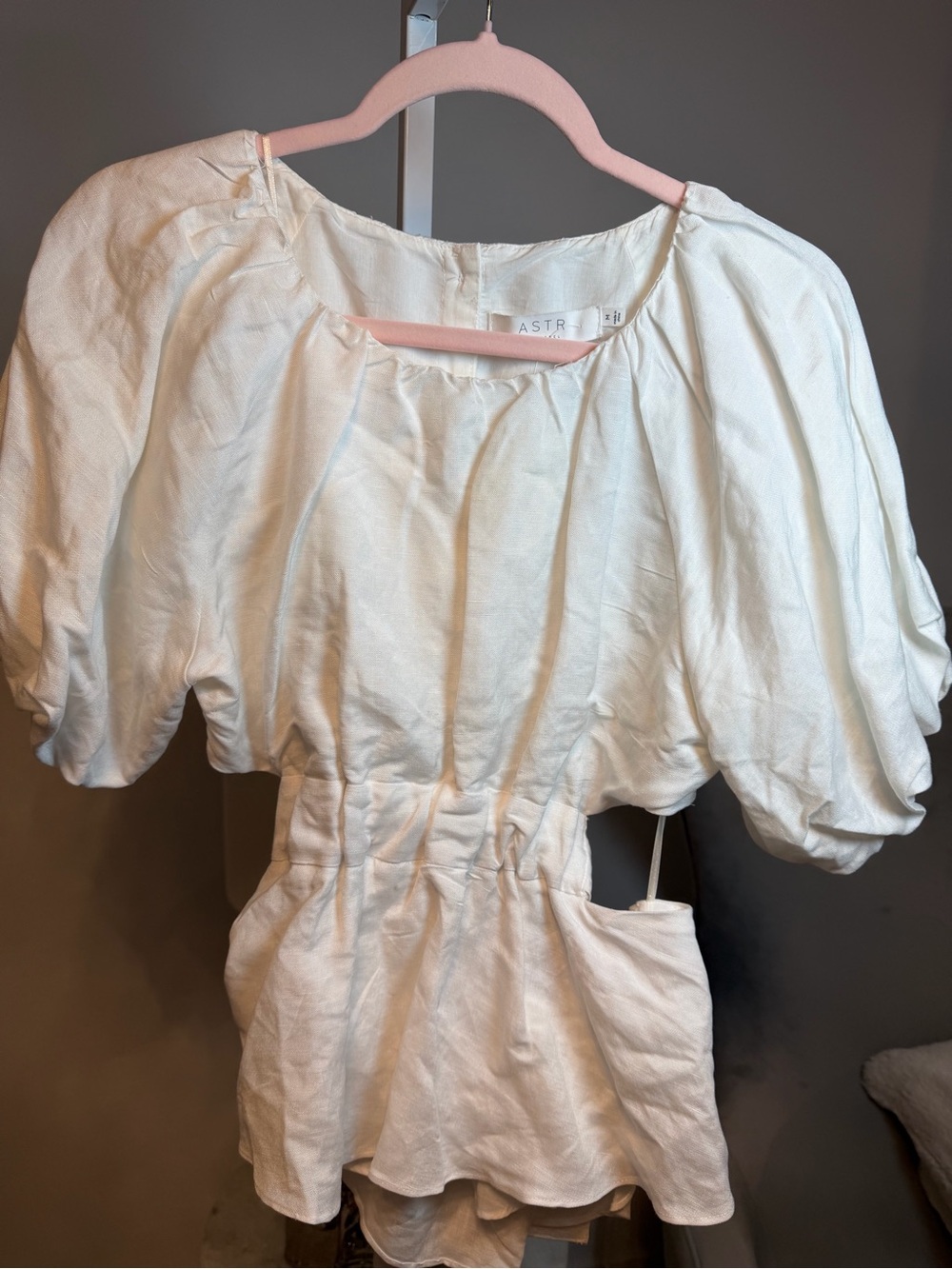 ASTR Cream Puff-Sleeve Peplum Mini Dress
